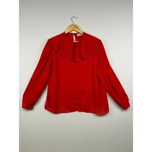 Vintage Armon Originals Womens XL Red Ruffle Collar Pleated Long Sleeve Blouse